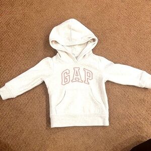 Gap Girls 12-18 Month Oatmeal Hoodie with Pink Outlined Graphic